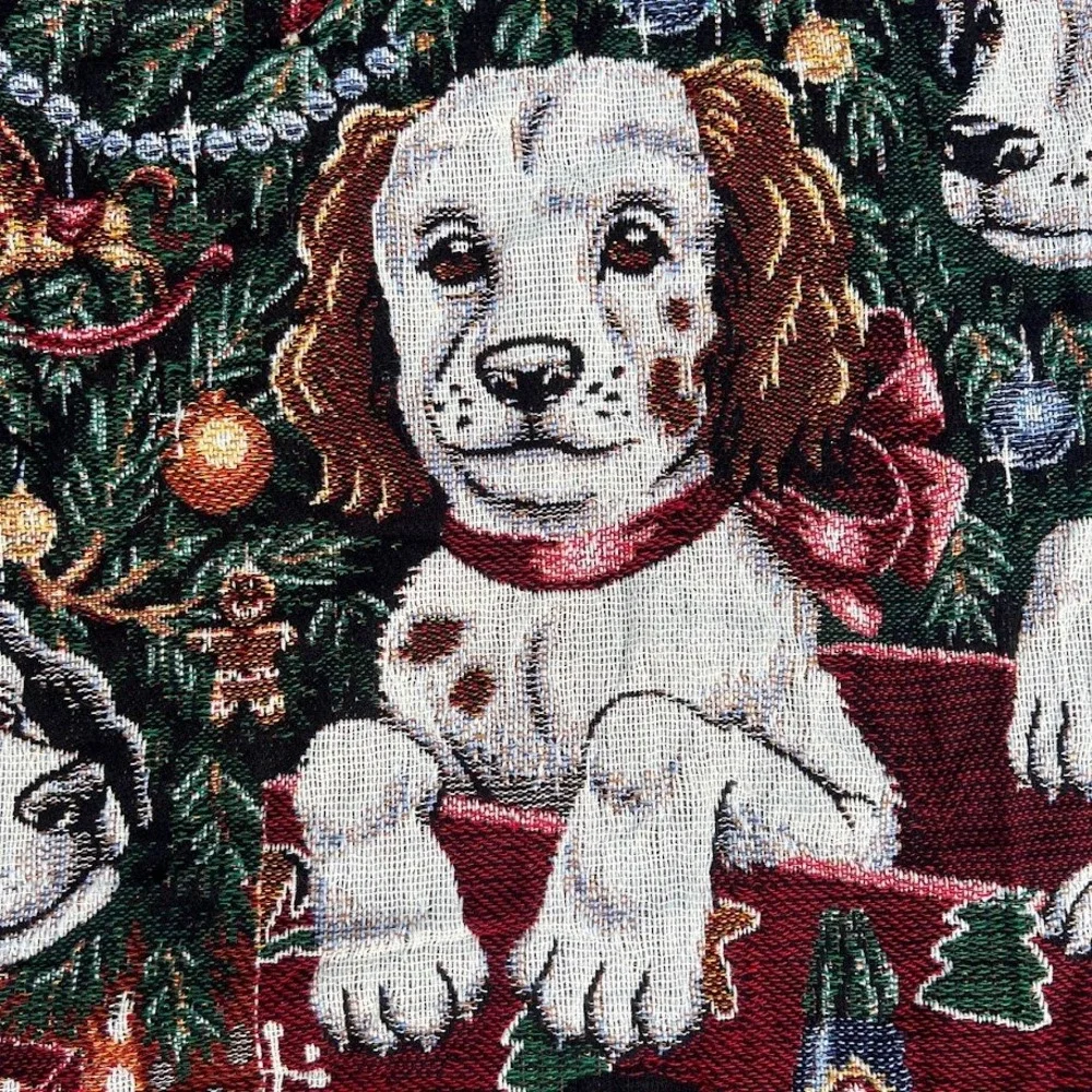 Crown Crafts Christmas Puppies Tapestry Blanket Woven Throw Holiday Nutcracker